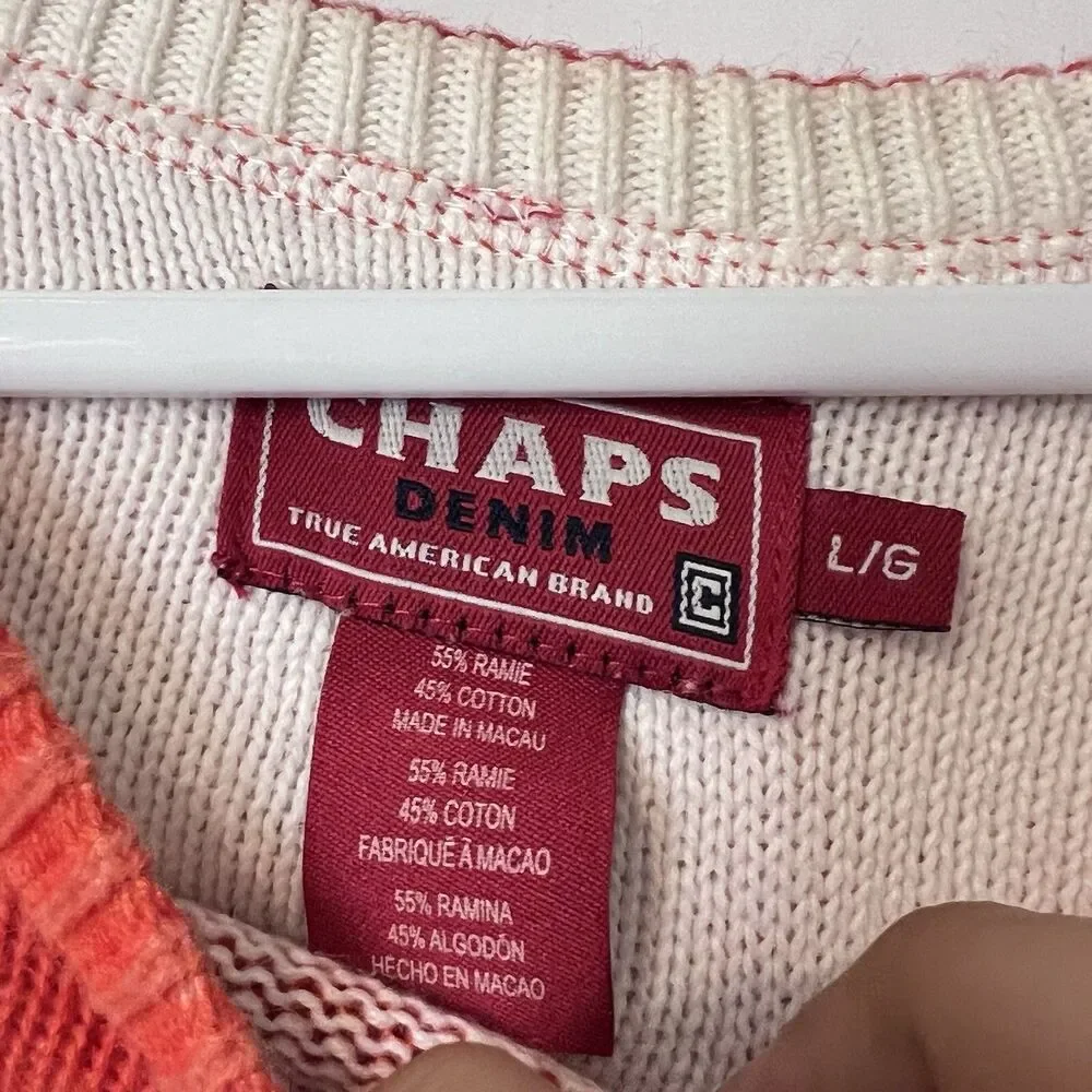 Vintage Chaps Denim Mens Sweater Size L Orange Ramie Blend Long Sleeve